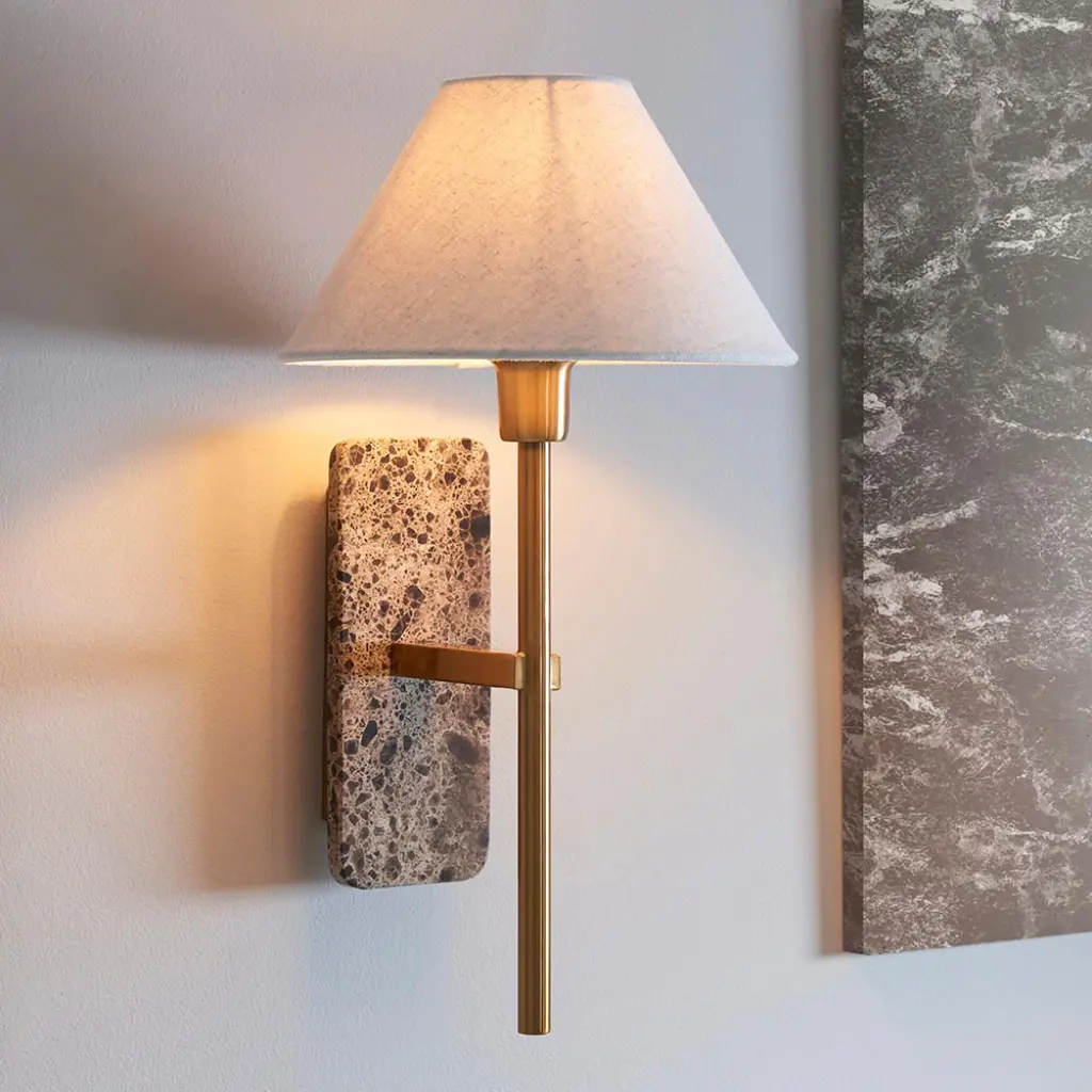 Faro Emperador Brown Marble Wall Light C/W Shade