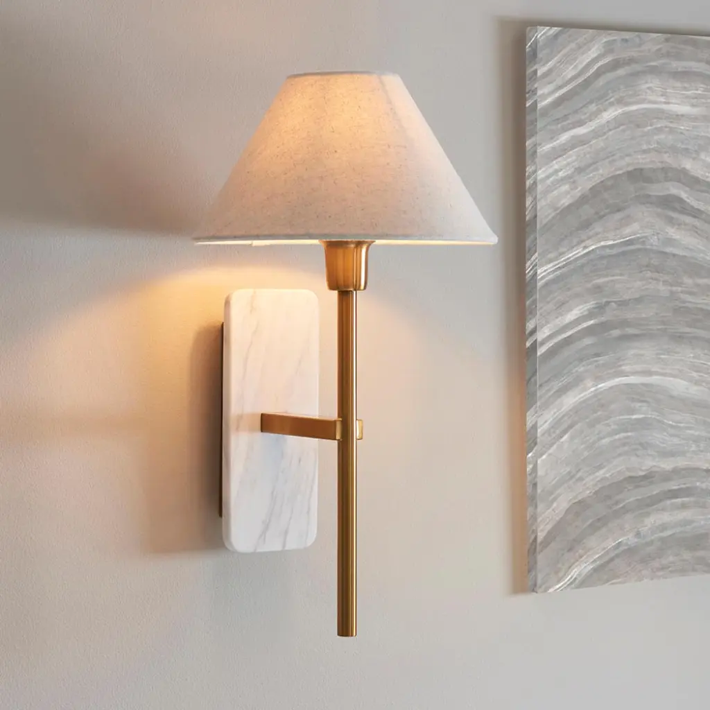 Faro White Volakas Marble Wall Light C/W Shade