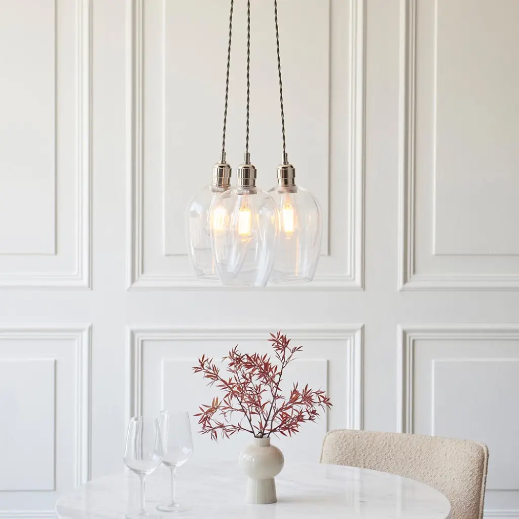Mia Polished Nickel 3 Light Cluster Pendant with Clear Glass Shades