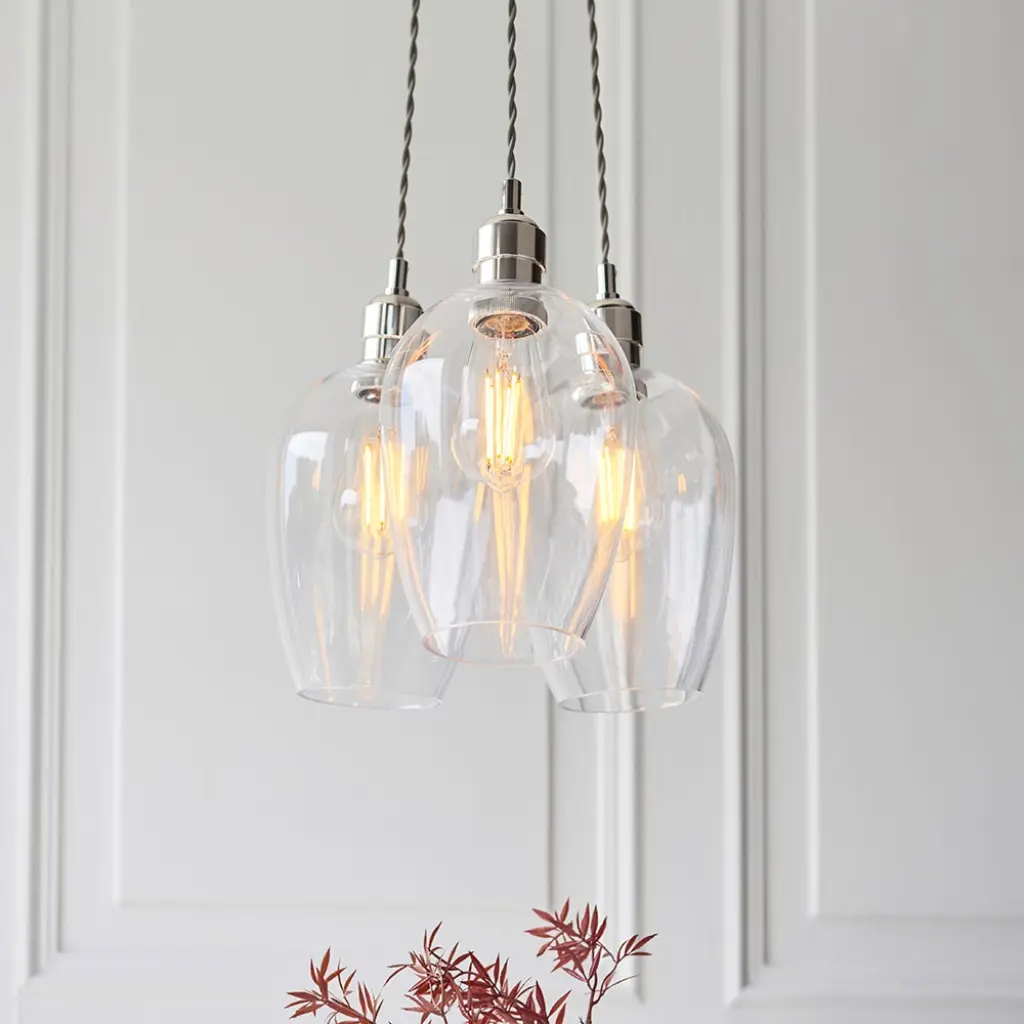 Mia Polished Nickel 3 Light Cluster Pendant with Clear Glass Shades