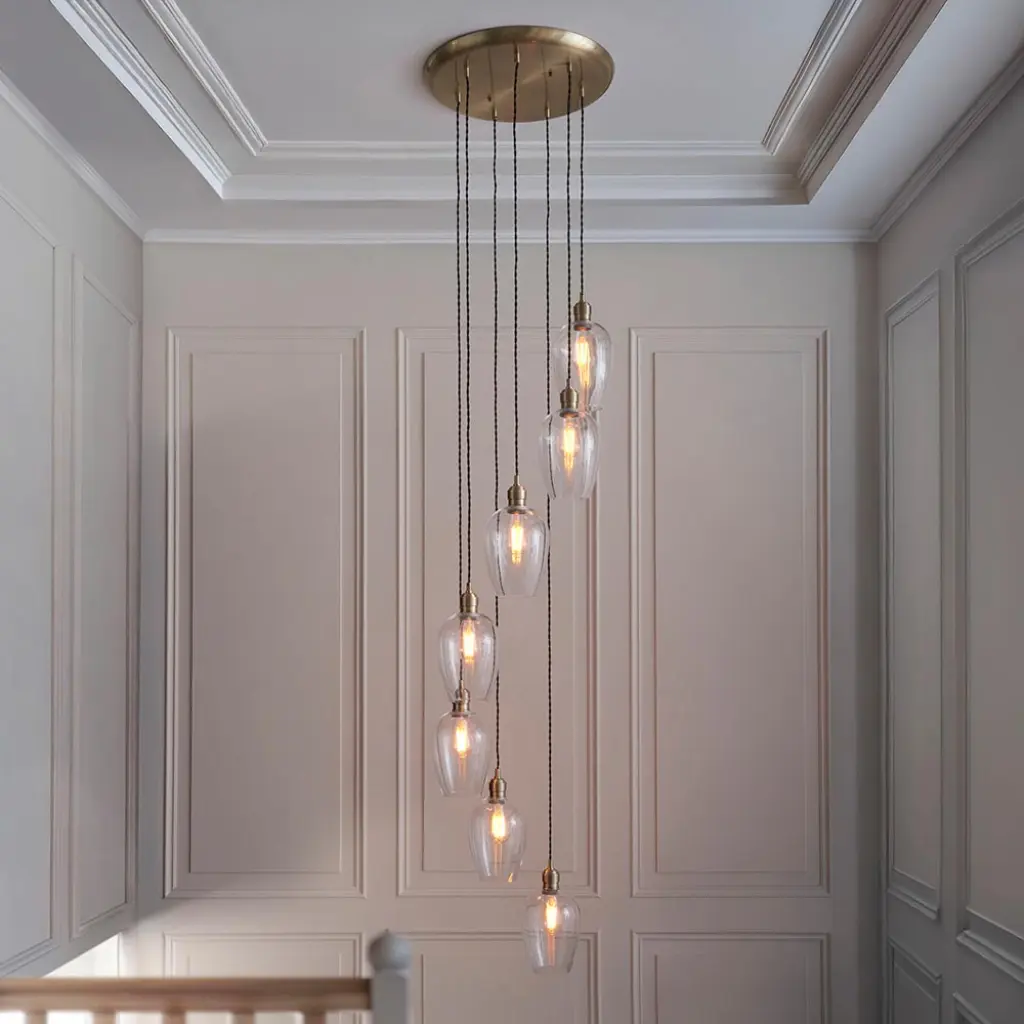 Millie Antique Brass 7 Light Pendant with Clear Glass Shades