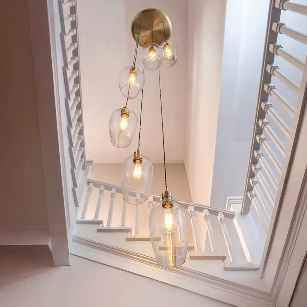 Millie Antique Brass 7 Light Pendant with Clear Glass Shades