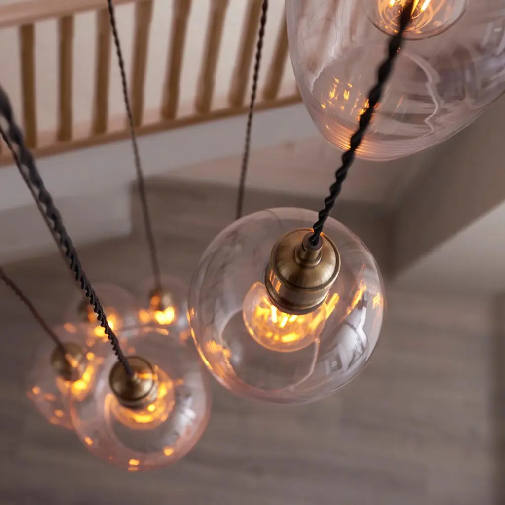 Millie Antique Brass 7 Light Pendant with Clear Glass Shades