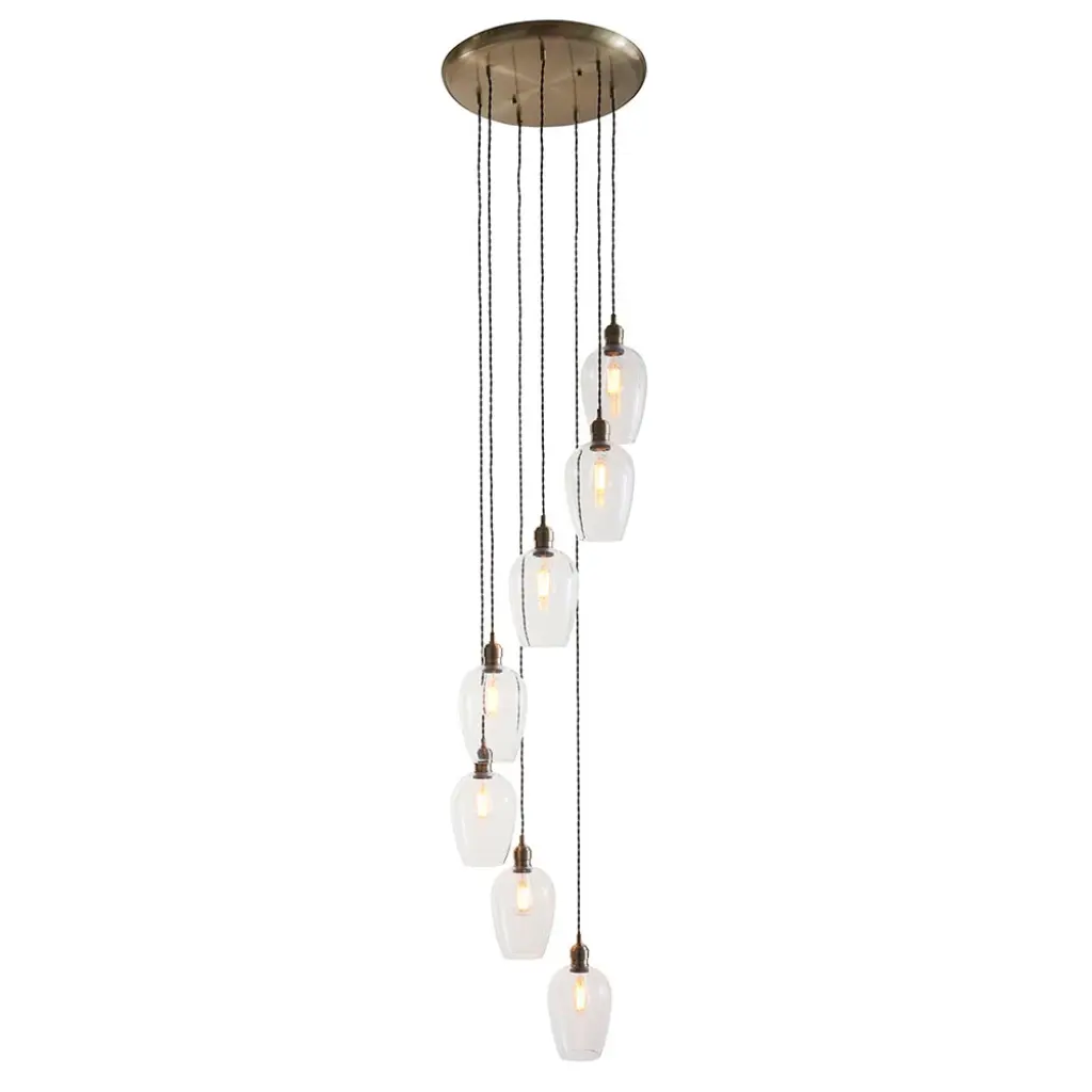 Millie Antique Brass 7 Light Pendant with Clear Glass Shades