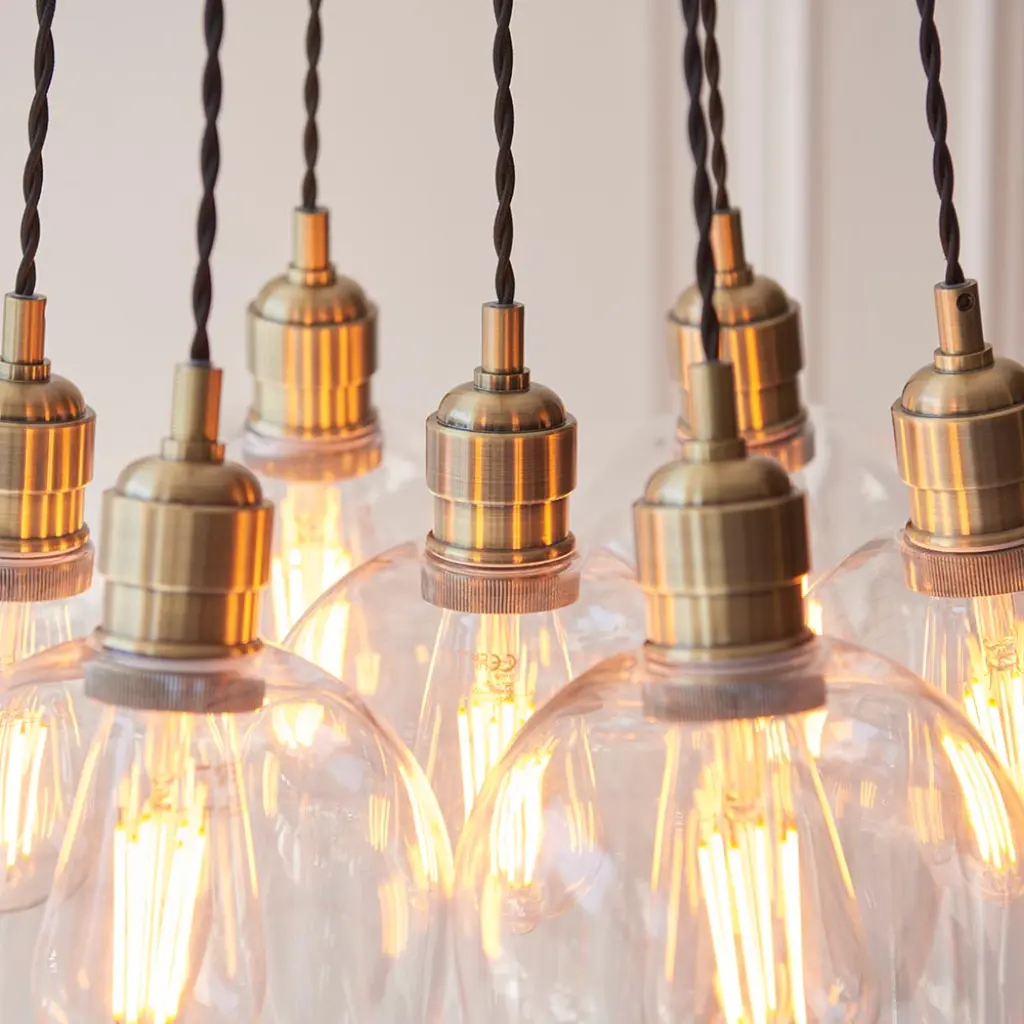Mia Antique Brass 7 Light Cluster Pendant with Clear Glass Shades