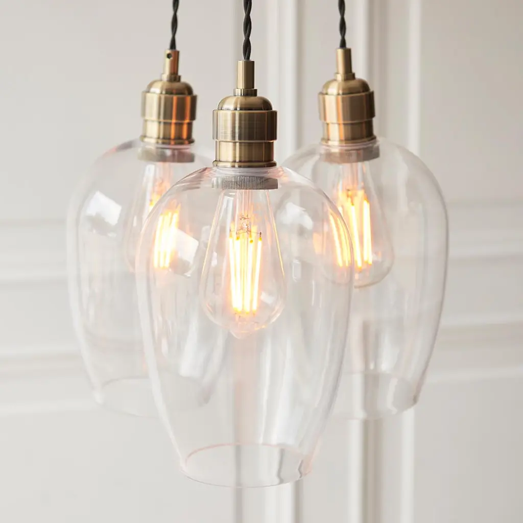 Mia Antique Brass 3 Light Cluster Pendant with Clear Glass Shades