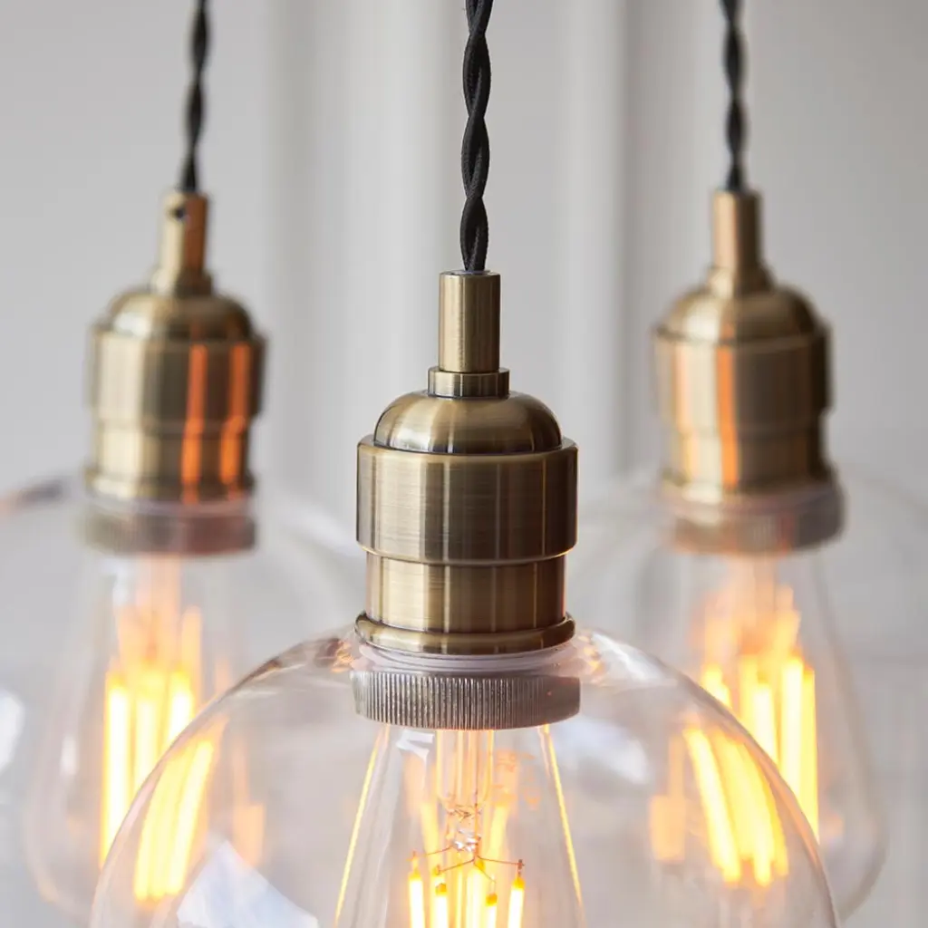 Mia Antique Brass 3 Light Cluster Pendant with Clear Glass Shades