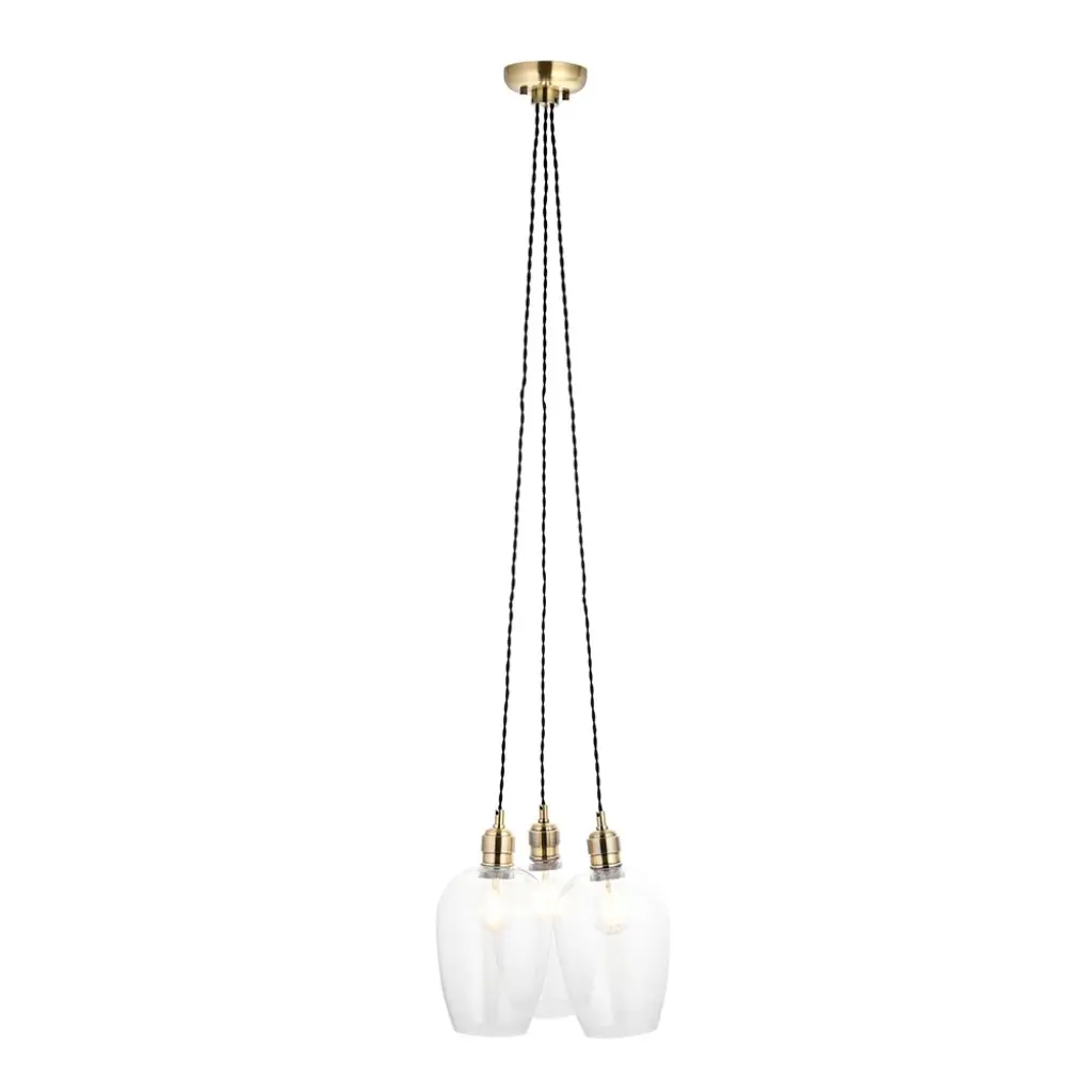 Mia Antique Brass 3 Light Cluster Pendant with Clear Glass Shades