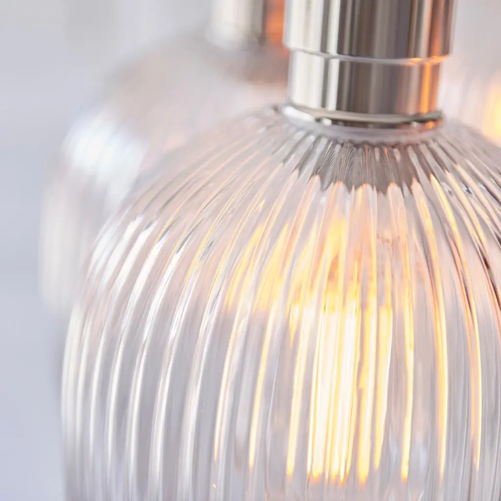 Mia Polished Nickel 7 Light Cluster Pendant with Ribbed Glass Shades