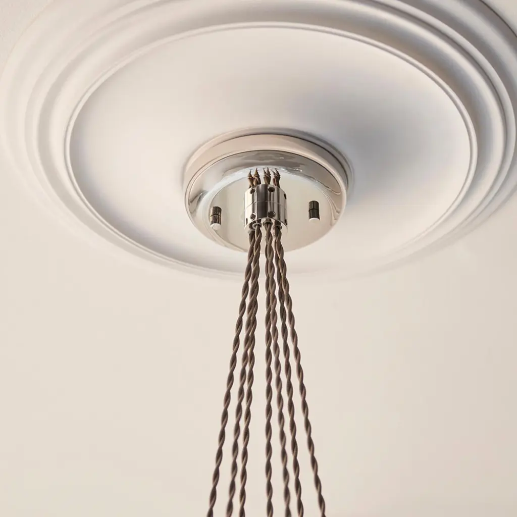 Mia Polished Nickel 7 Light Cluster Pendant with Ribbed Glass Shades
