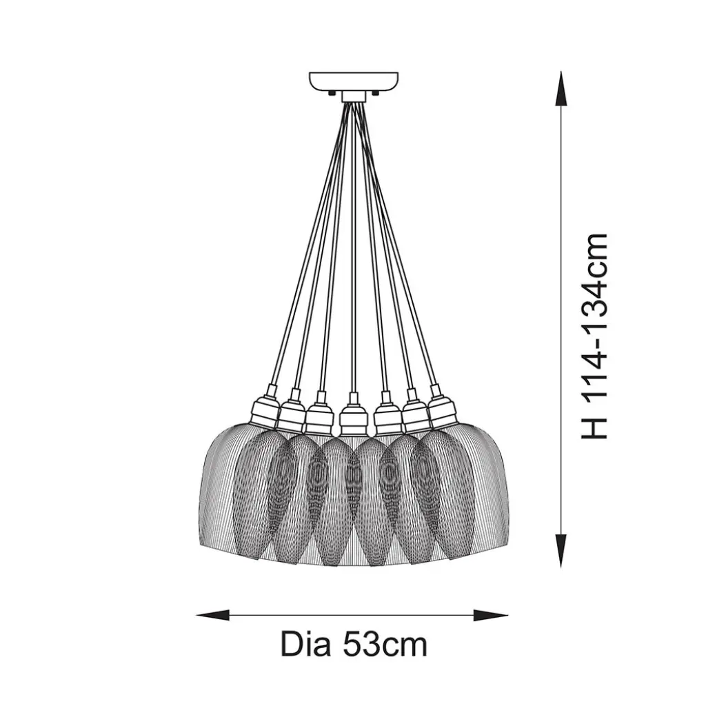 Mia Polished Nickel 7 Light Cluster Pendant with Ribbed Glass Shades