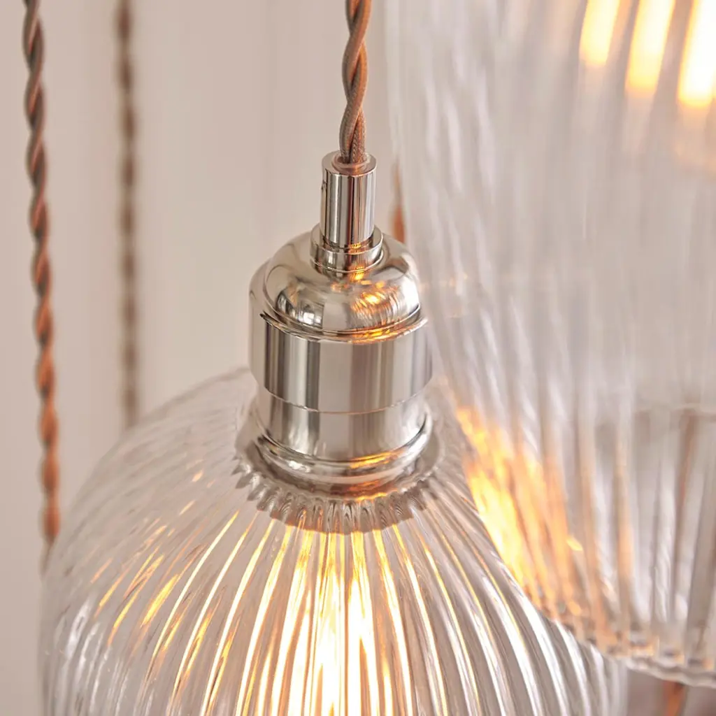 Millie Polished Nickel 13 Light Pendant with Ribbed Glass Shades