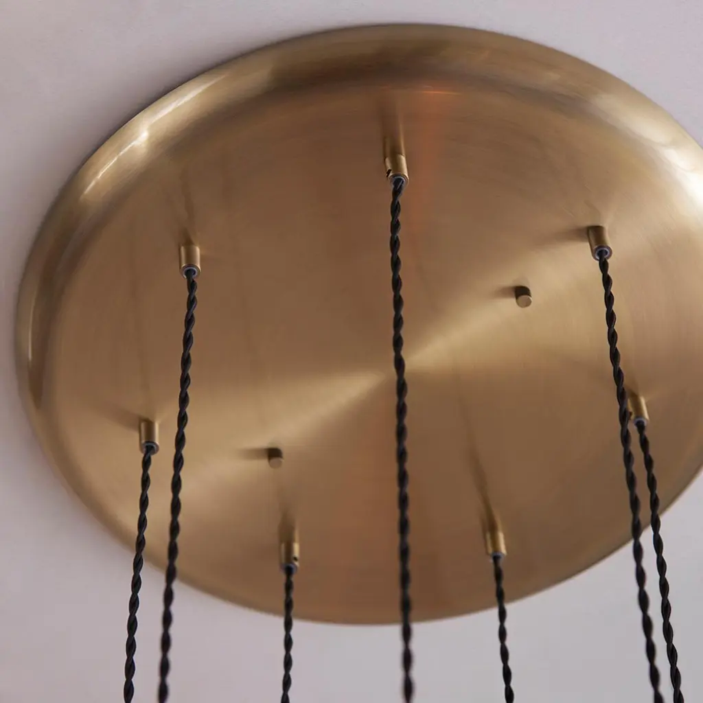 Millie Antique Brass 7 Light Pendant with Ribbed Glass Shades