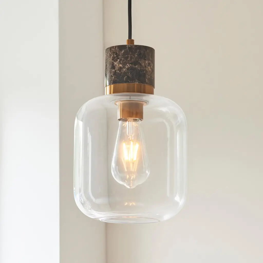 Travi Natural Travertime Stone Pendant C/W Clear Glass