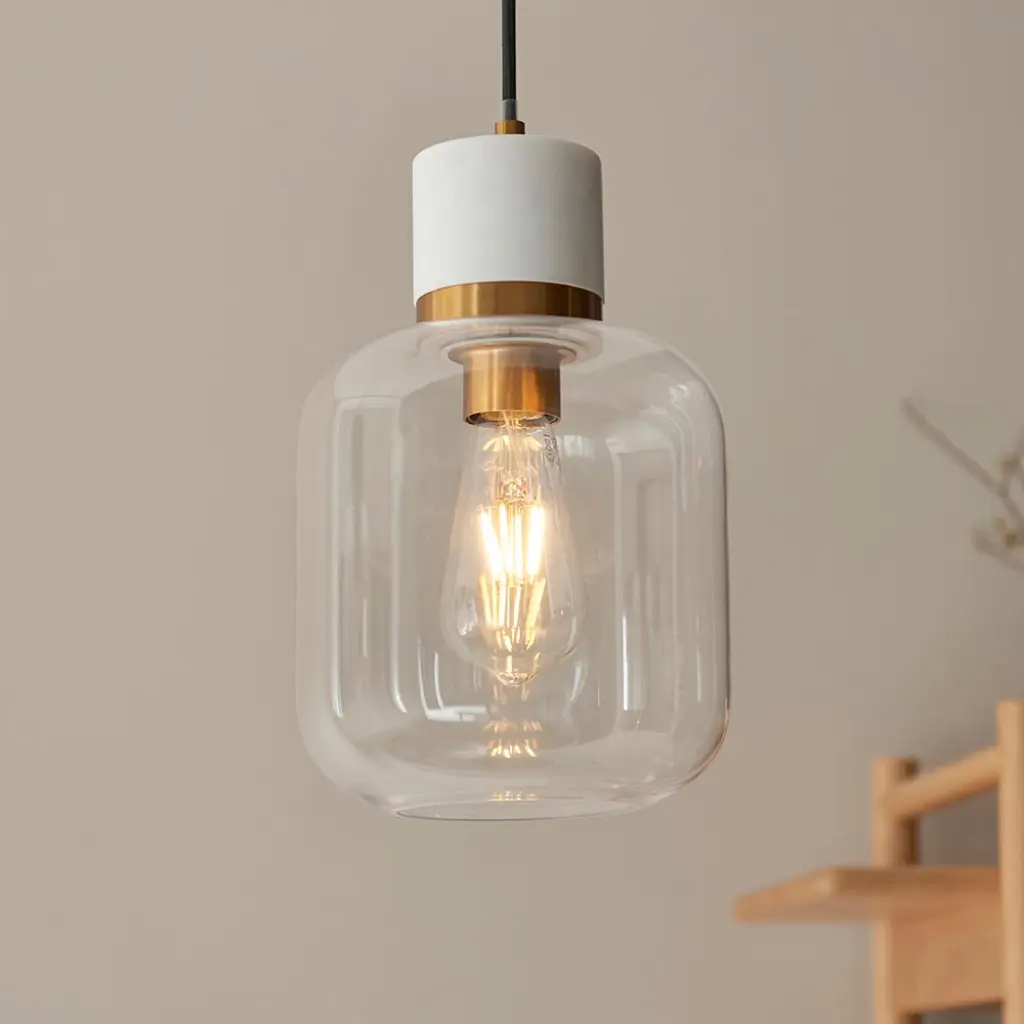 Travi White Volaskas Marble Pendant C/W Clear Glass