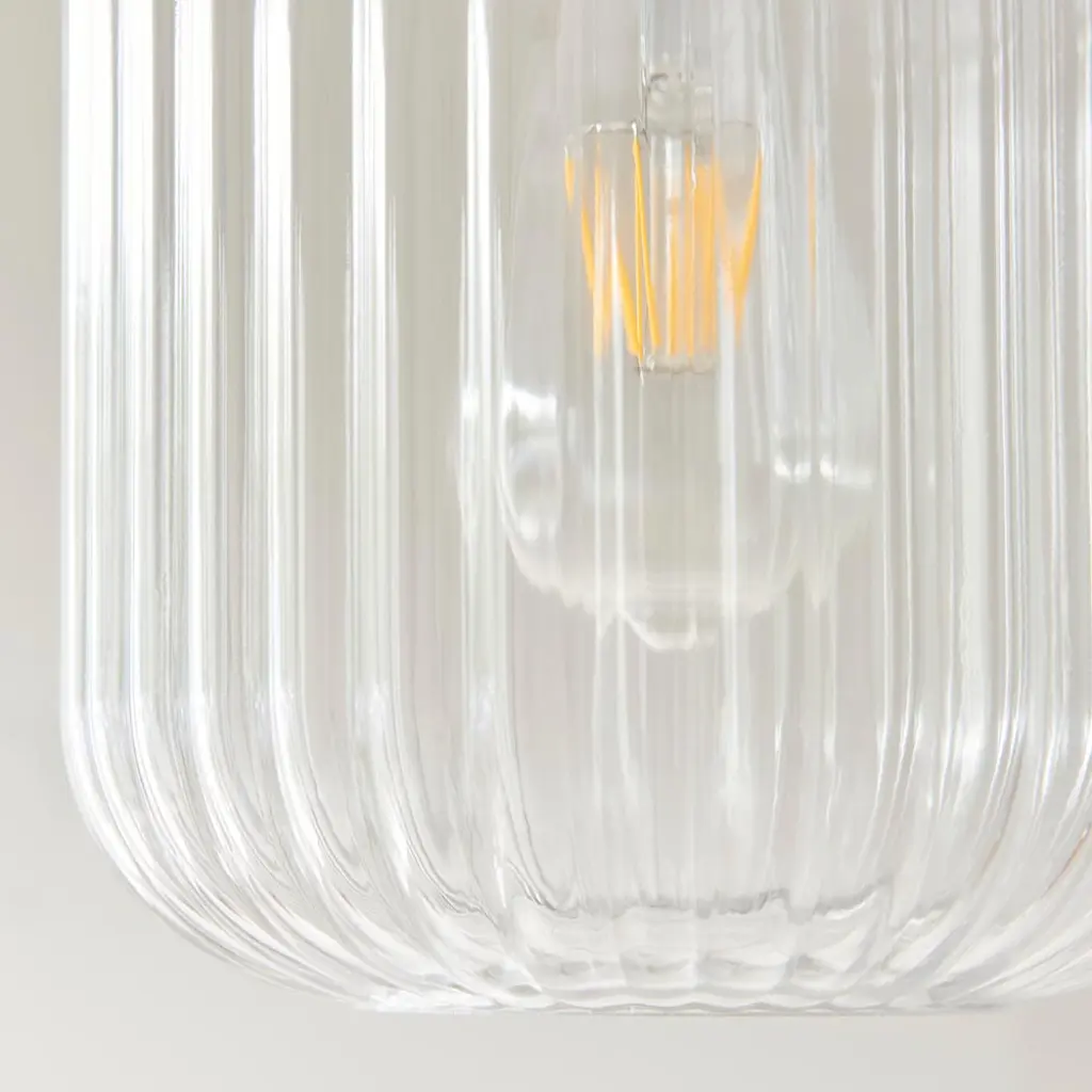 Travi Natural Travertime Stone Pendant C/W Ribbed Glass