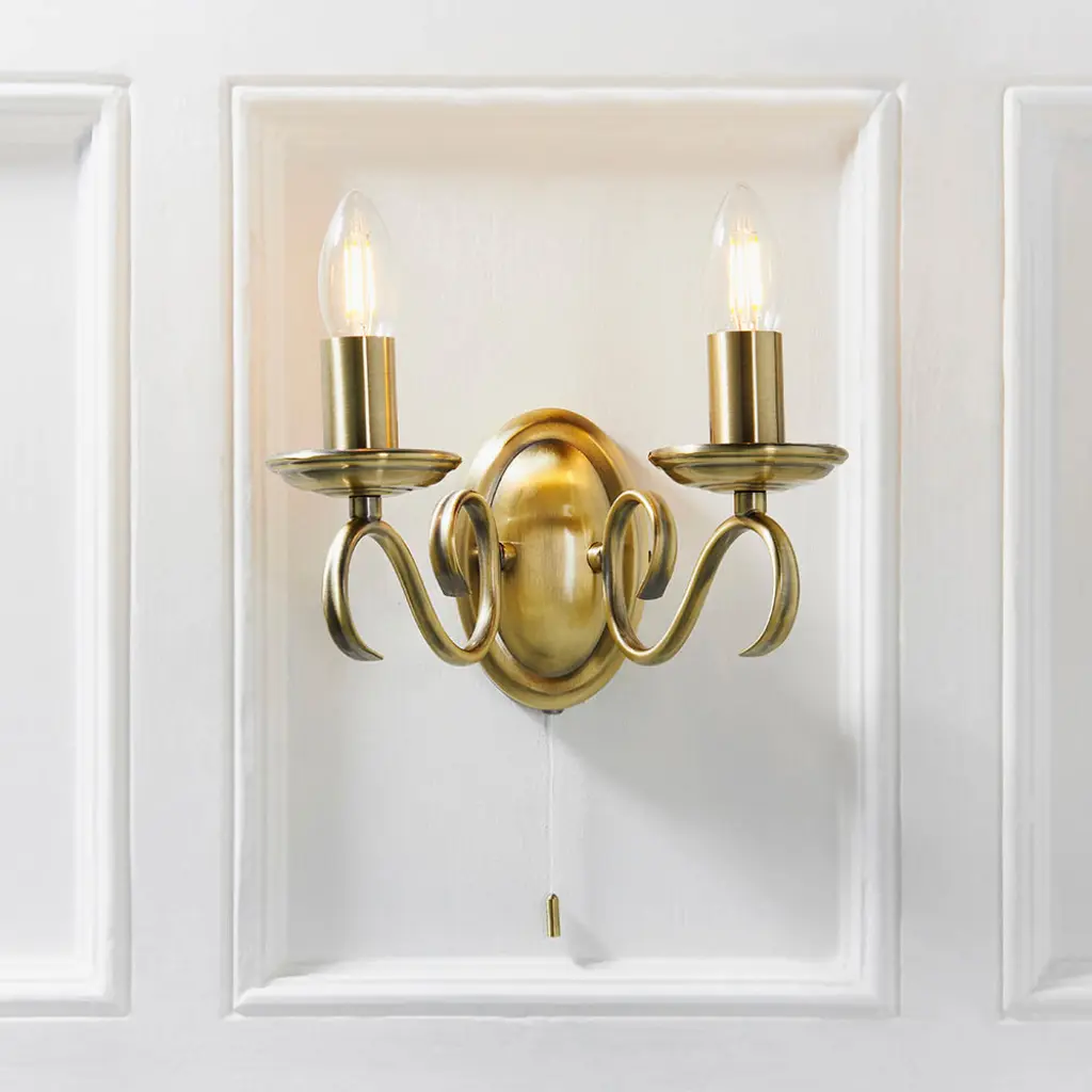 Bernice Double Wall Light in Antique Brass