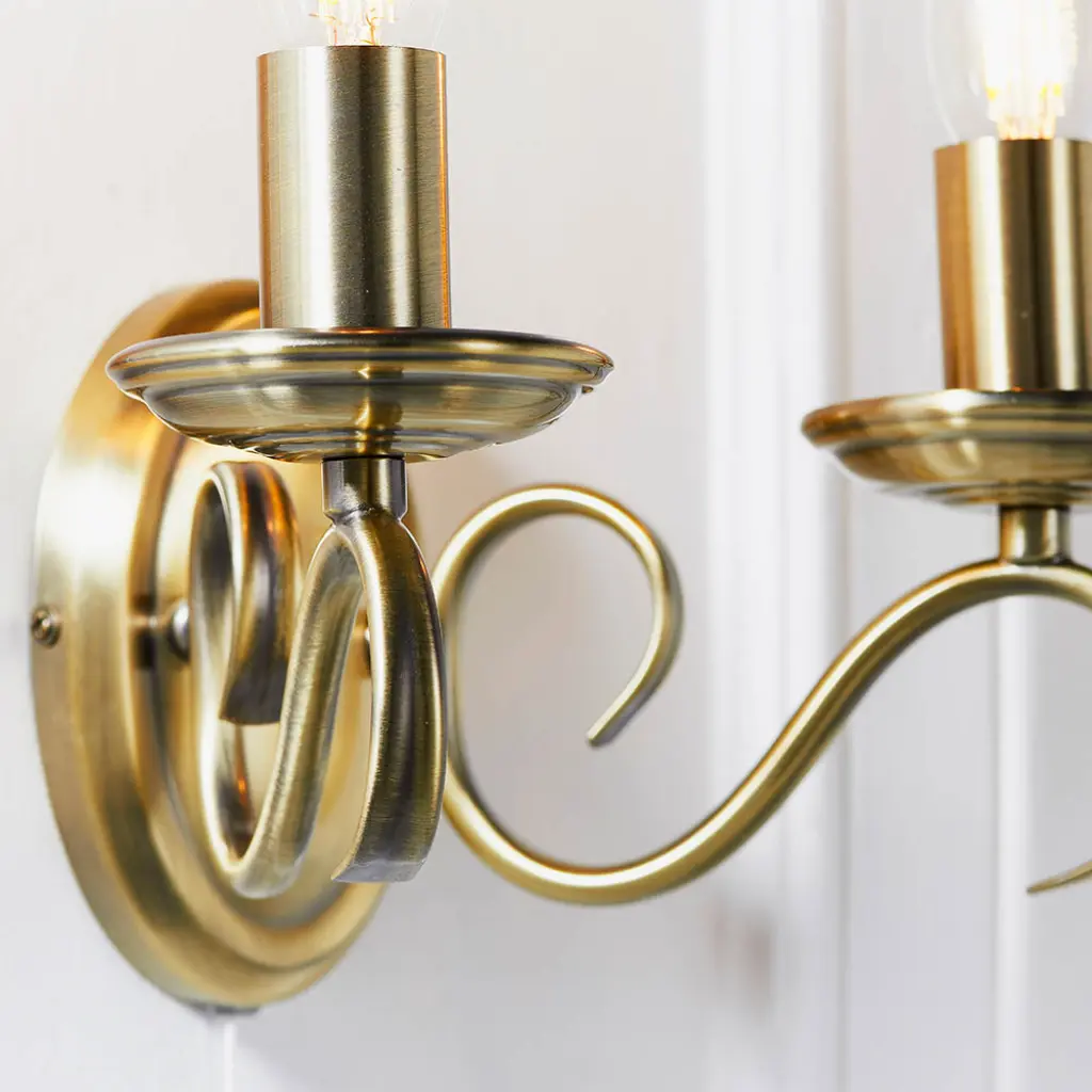 Bernice Double Wall Light in Antique Brass