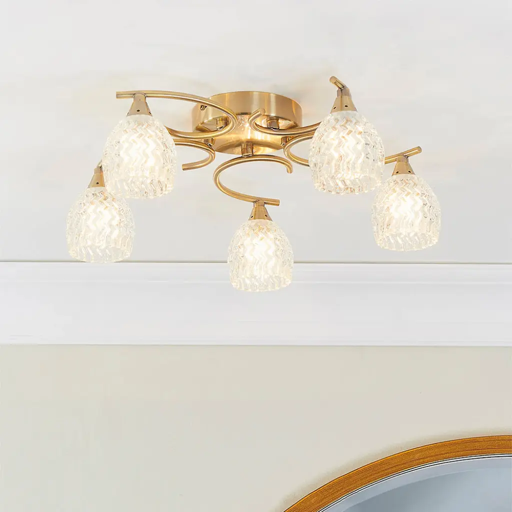 Boyer 5 Light Antique Brass Semi Flush