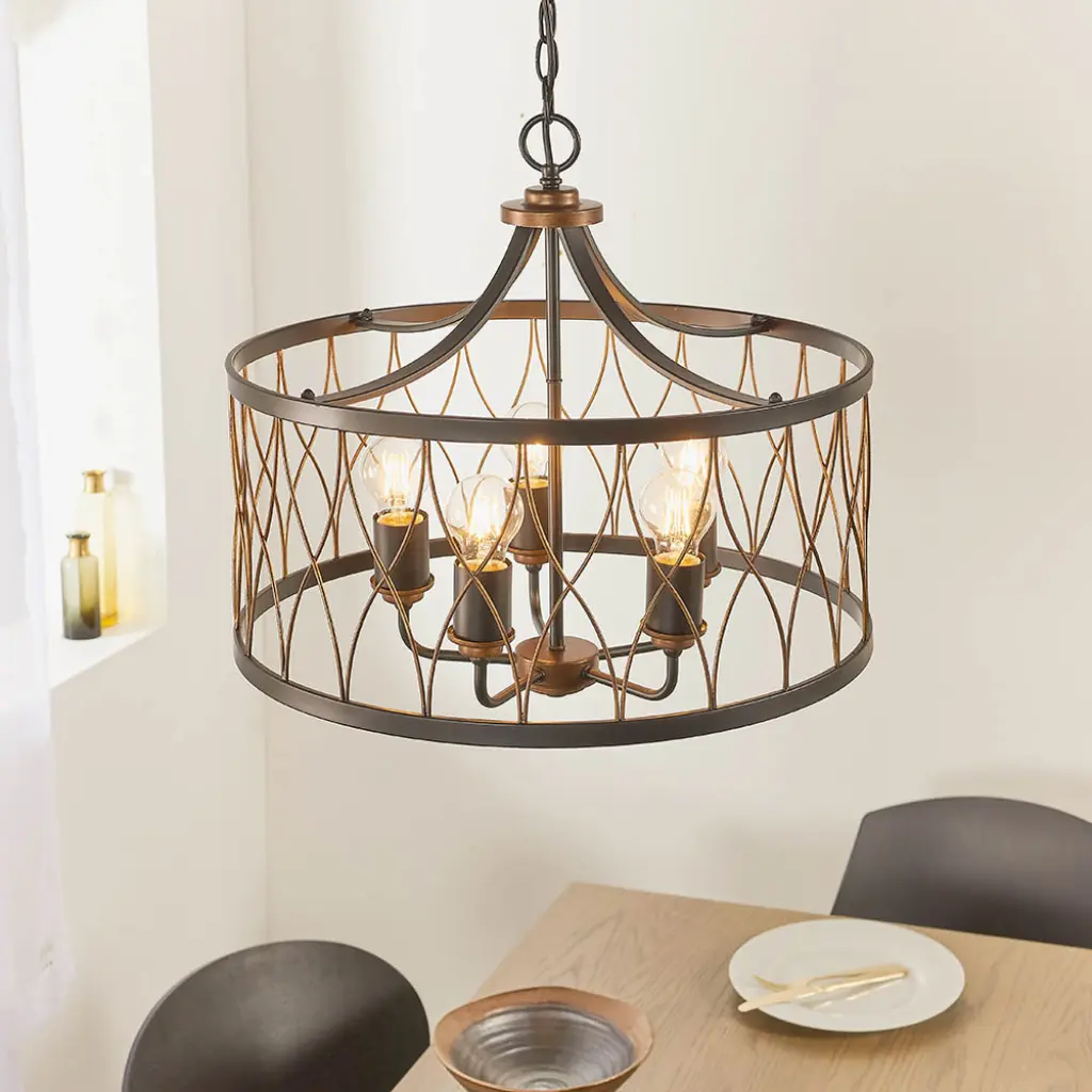 Heston 5 Light Bronze & Matt Black Pendant