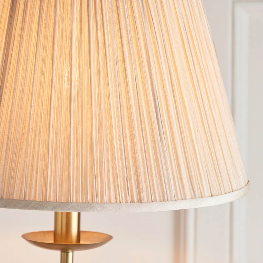 Stanford Antique Brass Swing Arm Floor & Beige Shade