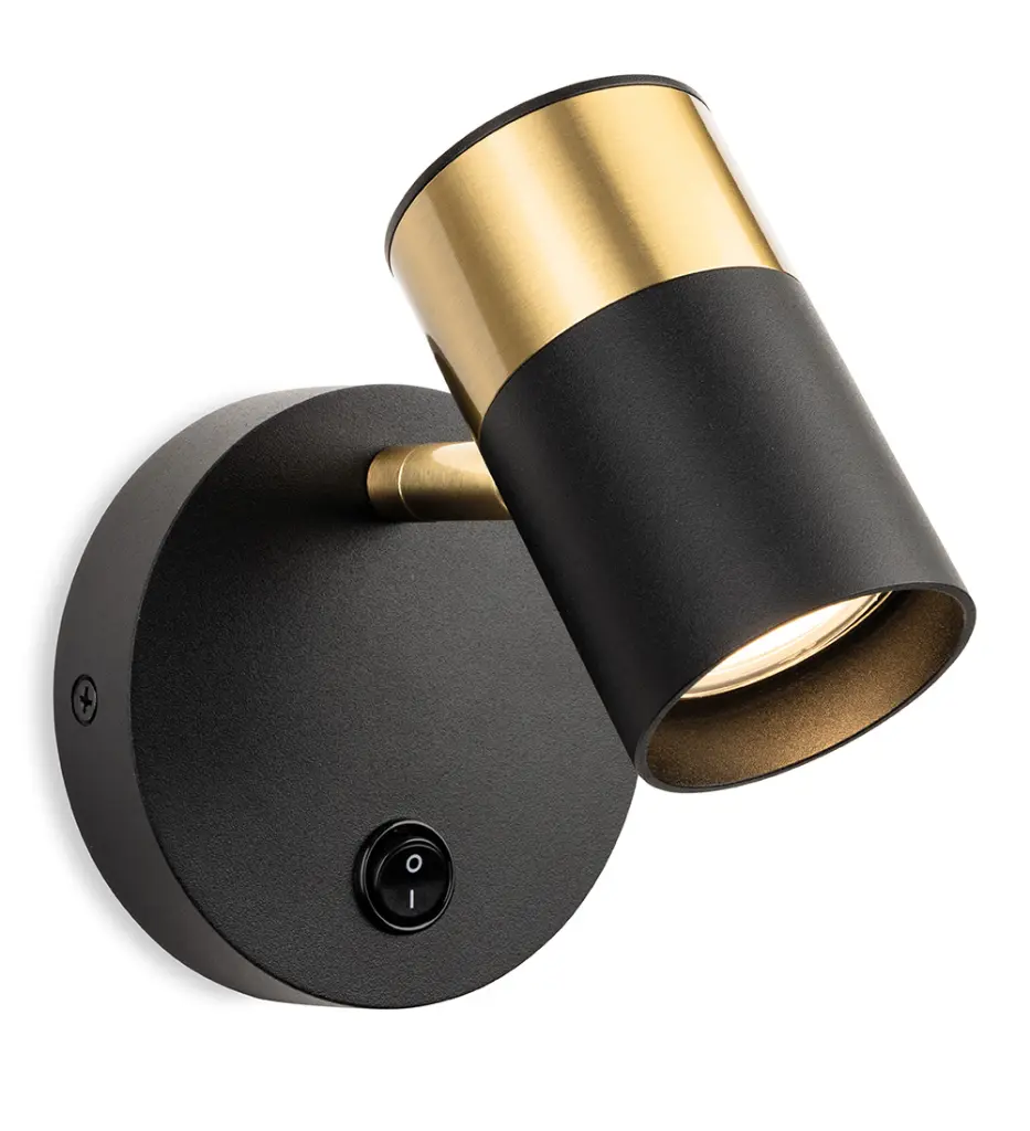 Roma Single Wall Spotlight in Black & Brushed Brass