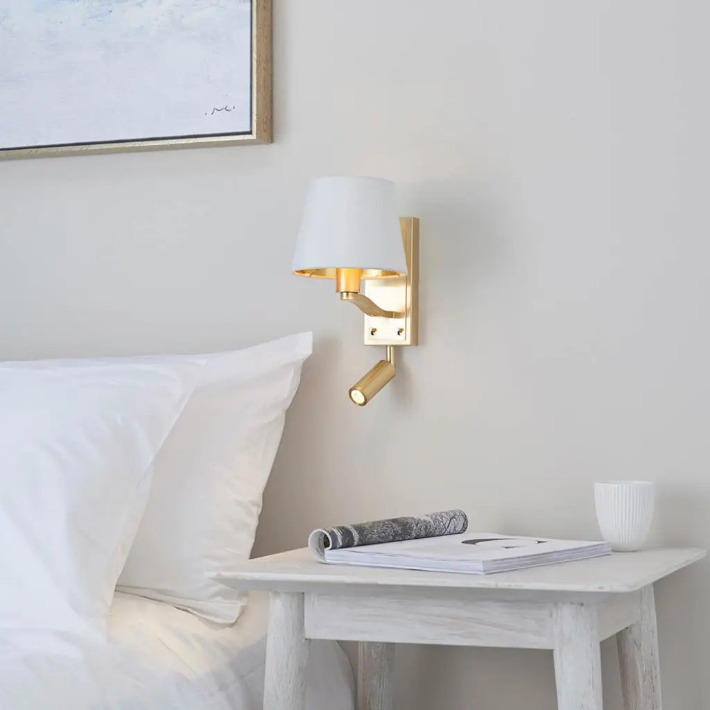 Harvey Wall Light and Spot Light in Gold Finish C/W Shade