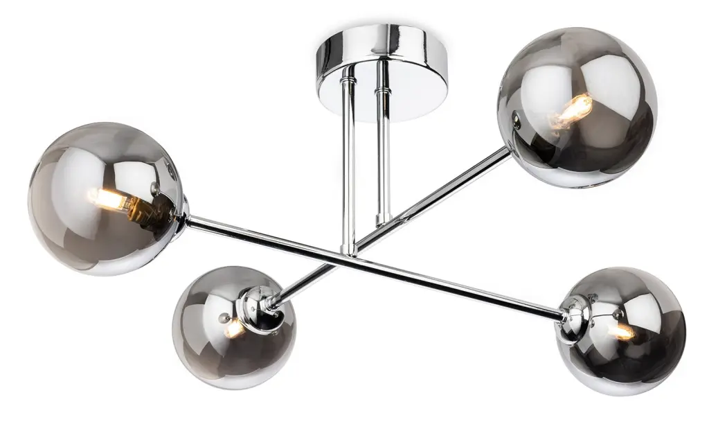 Lando Chrome & Smoked Glass 4 Light Semi Flush