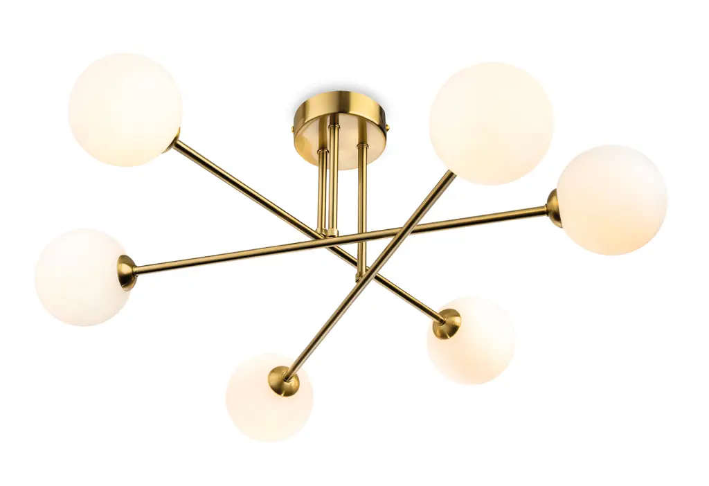 Lando Brass & Opal Glass 6 Light Semi Flush