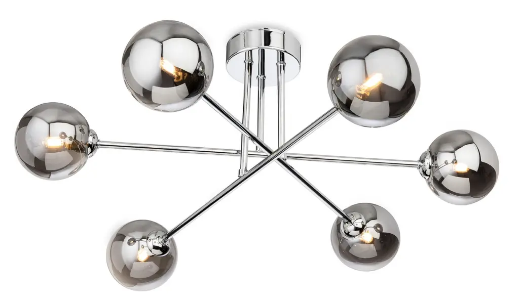Lando Chrome & Smoked Glass 6 Light Semi Flush