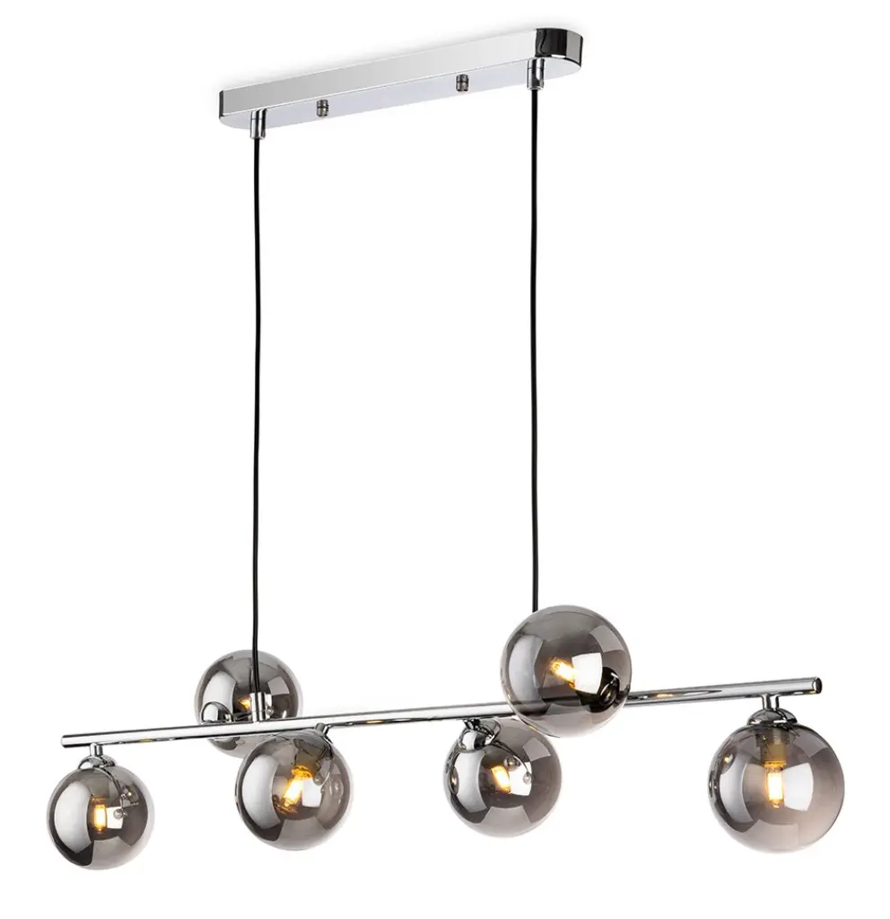 Lando 6 Light Chrome Pendant Bar with Smoked Glass Shades