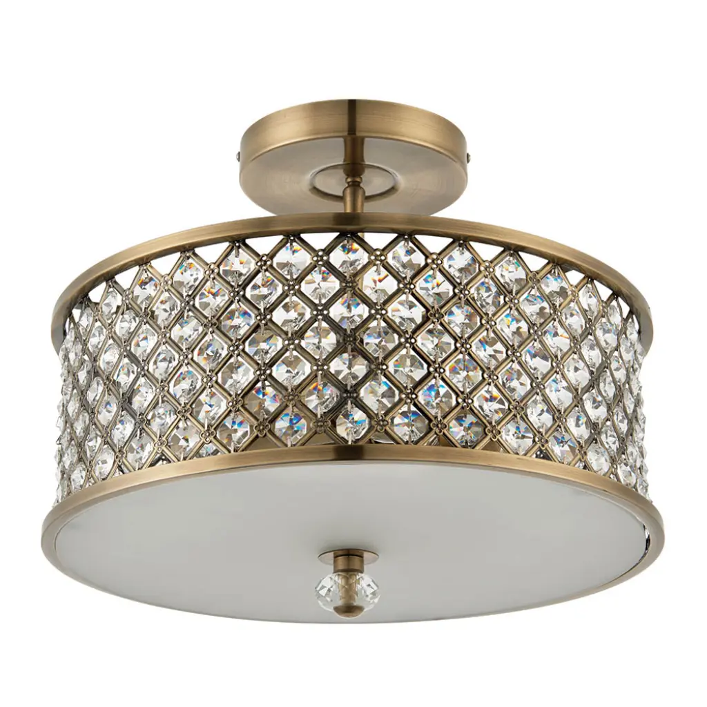 Hudson 3 Light Semi Flush in Antique Brass
