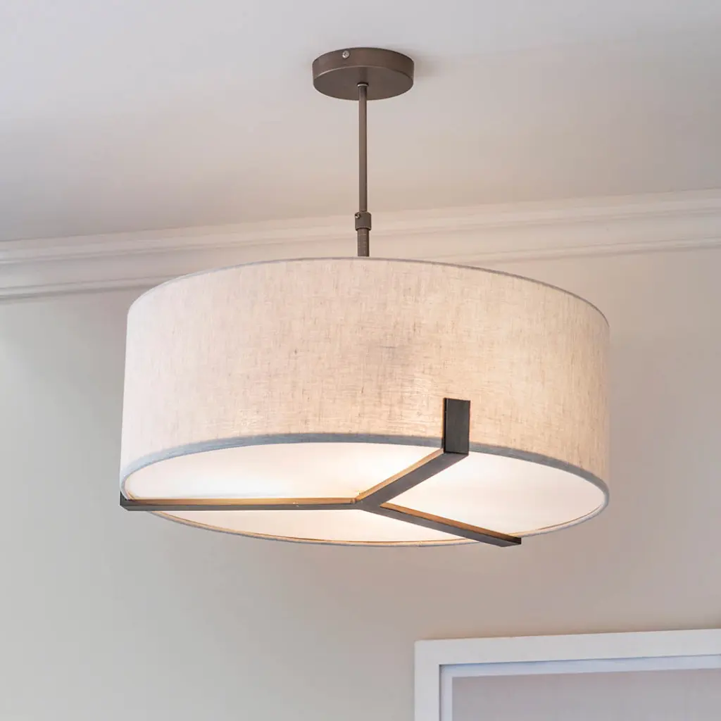 Hayfield 3 Light Bronze Pendant C/W Natural Shade