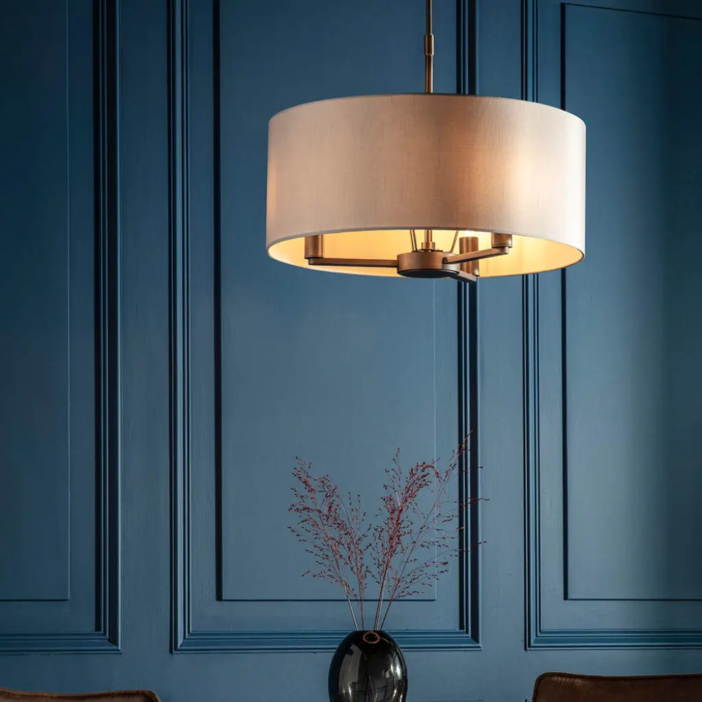 Daley 3 Light Drum Pendant in Bronze C/W Marble Shade