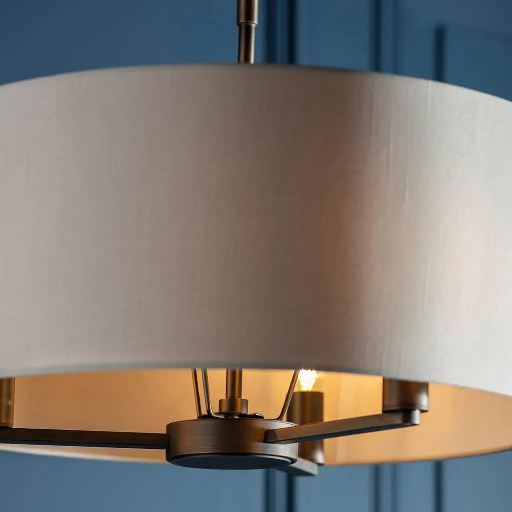 Daley 3 Light Drum Pendant in Bronze C/W Marble Shade