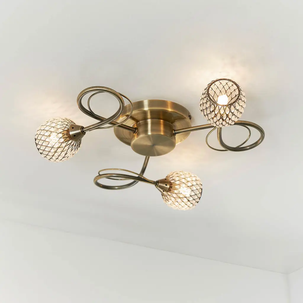Aherne 3 Light Semi Flush in Antique Brass