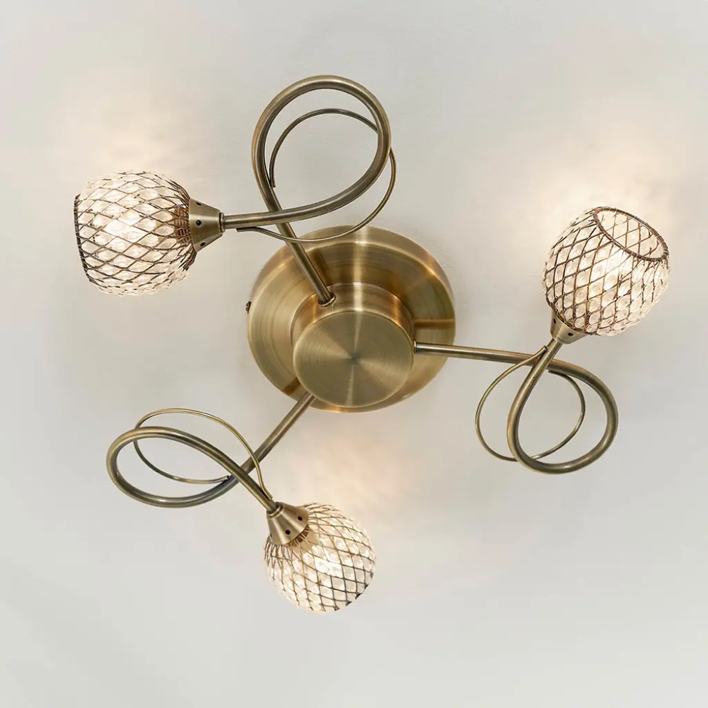 Aherne 3 Light Semi Flush in Antique Brass