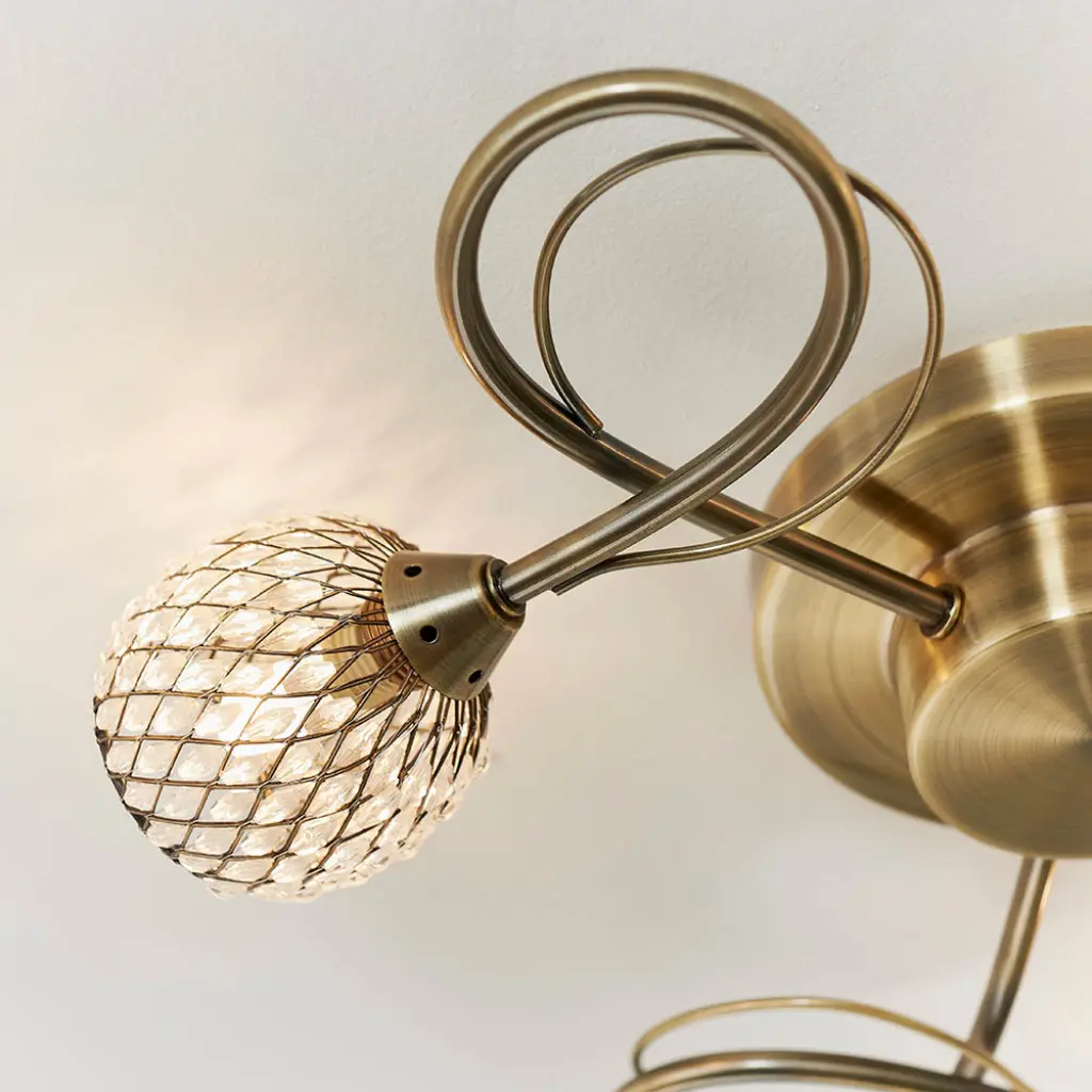Aherne 3 Light Semi Flush in Antique Brass