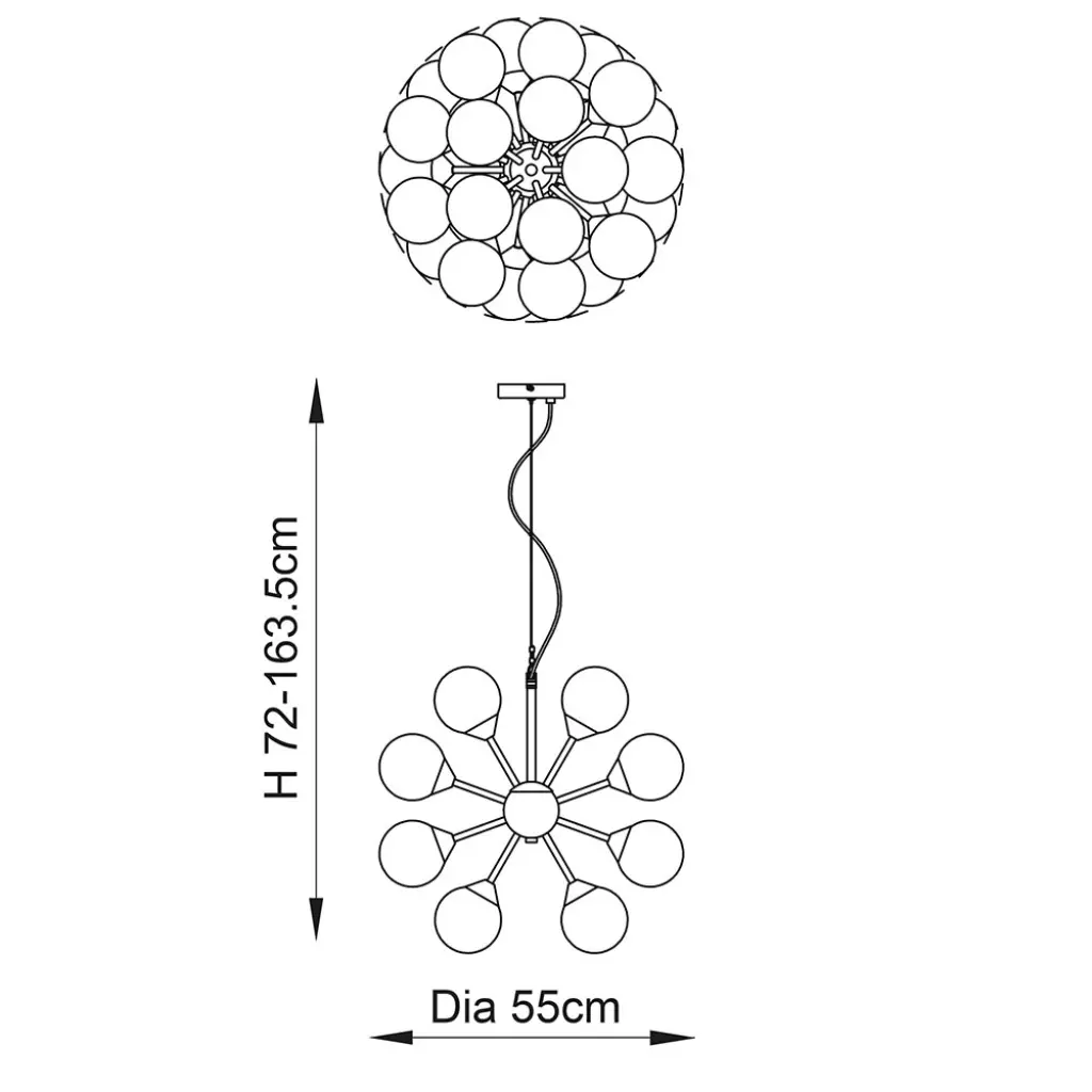 Oscar 28 Light Pendant in Satin Nickel with Gloss White Glass
