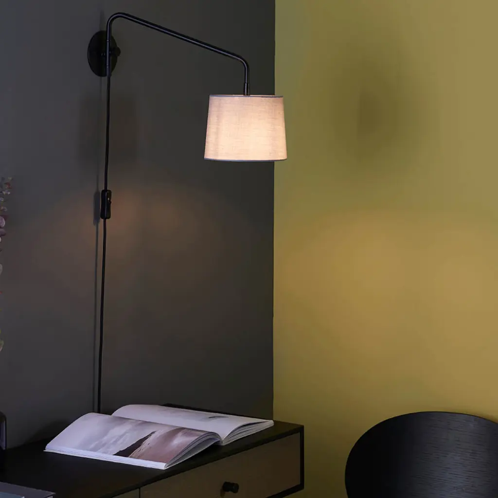 Carlson Small Modern Wall Light in Matt Black C/W Grey Shade