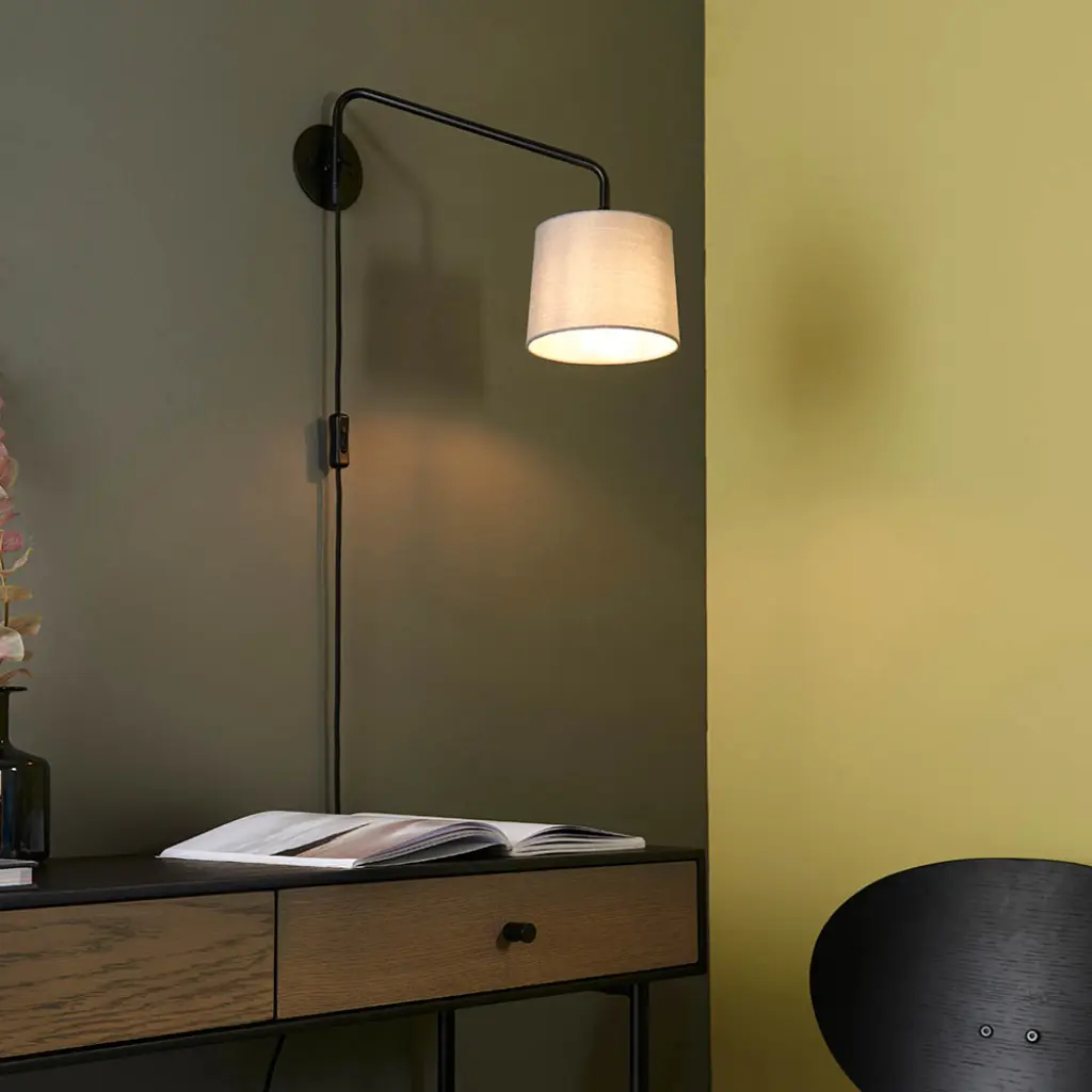 Carlson Small Modern Wall Light in Matt Black C/W Grey Shade