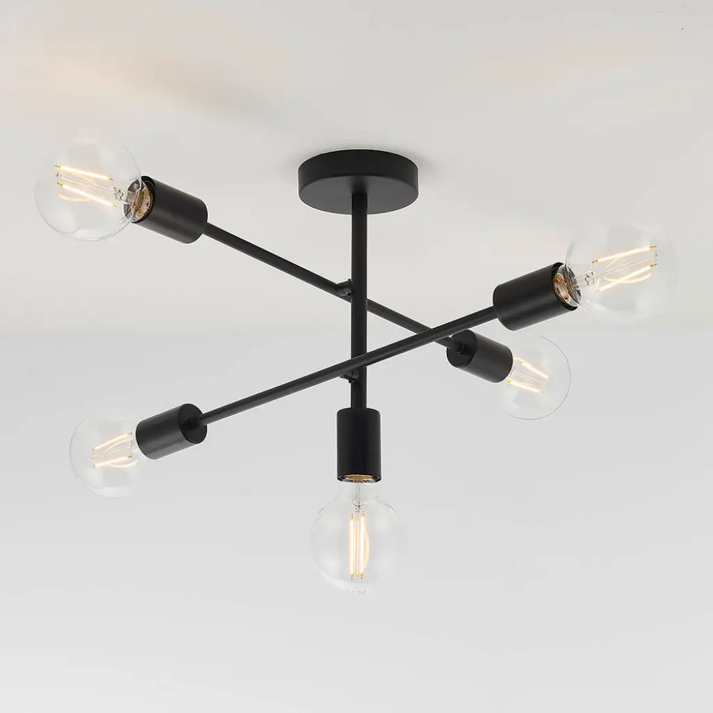 Studio 5 Light Semi Flush Fitting in Matt Black