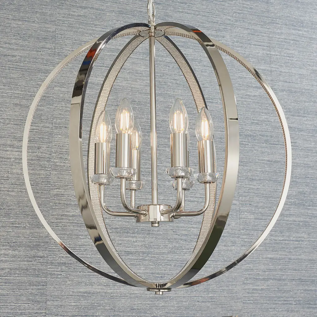 Ritz 6 Light Nickel & Crystal Pendant