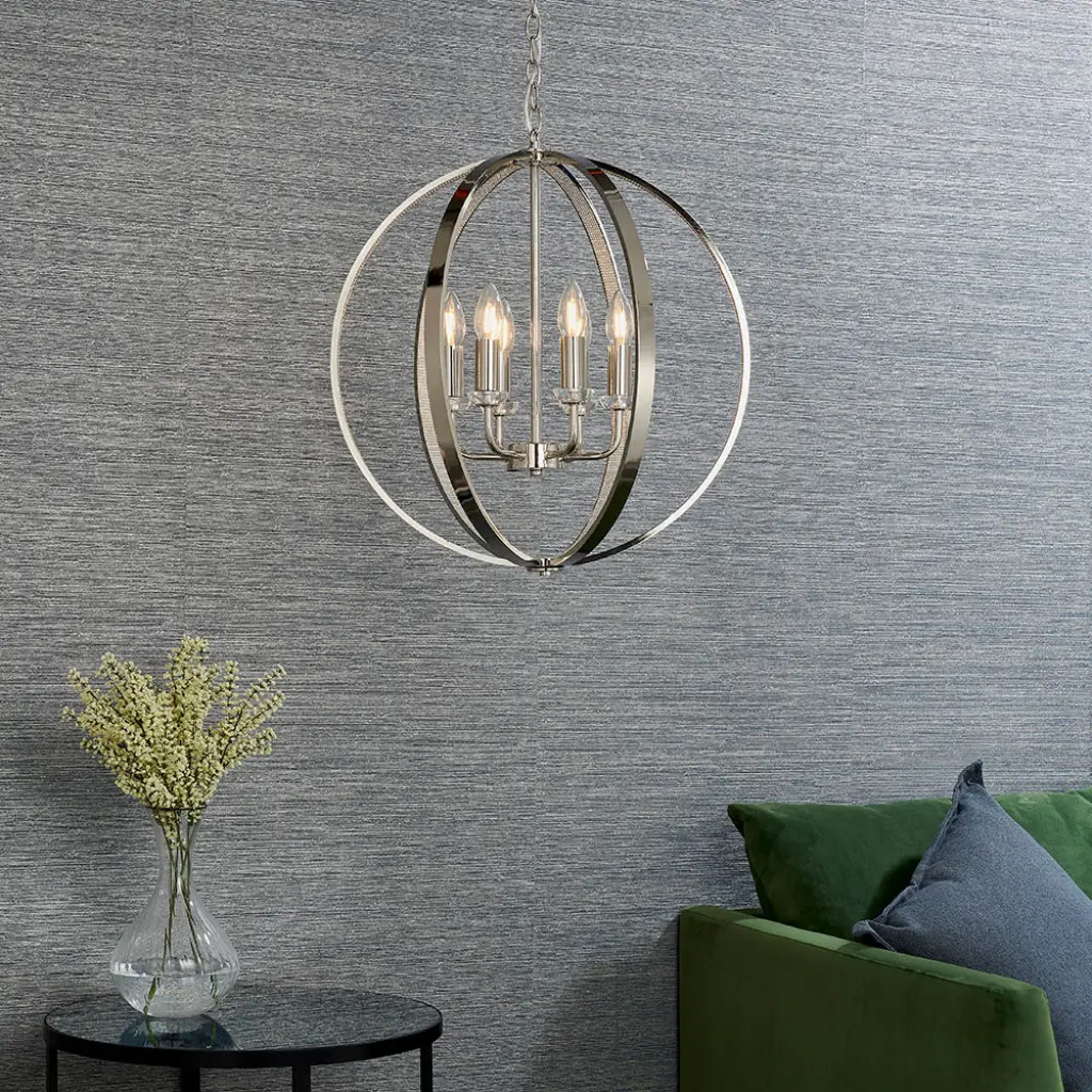 Ritz 6 Light Nickel & Crystal Pendant