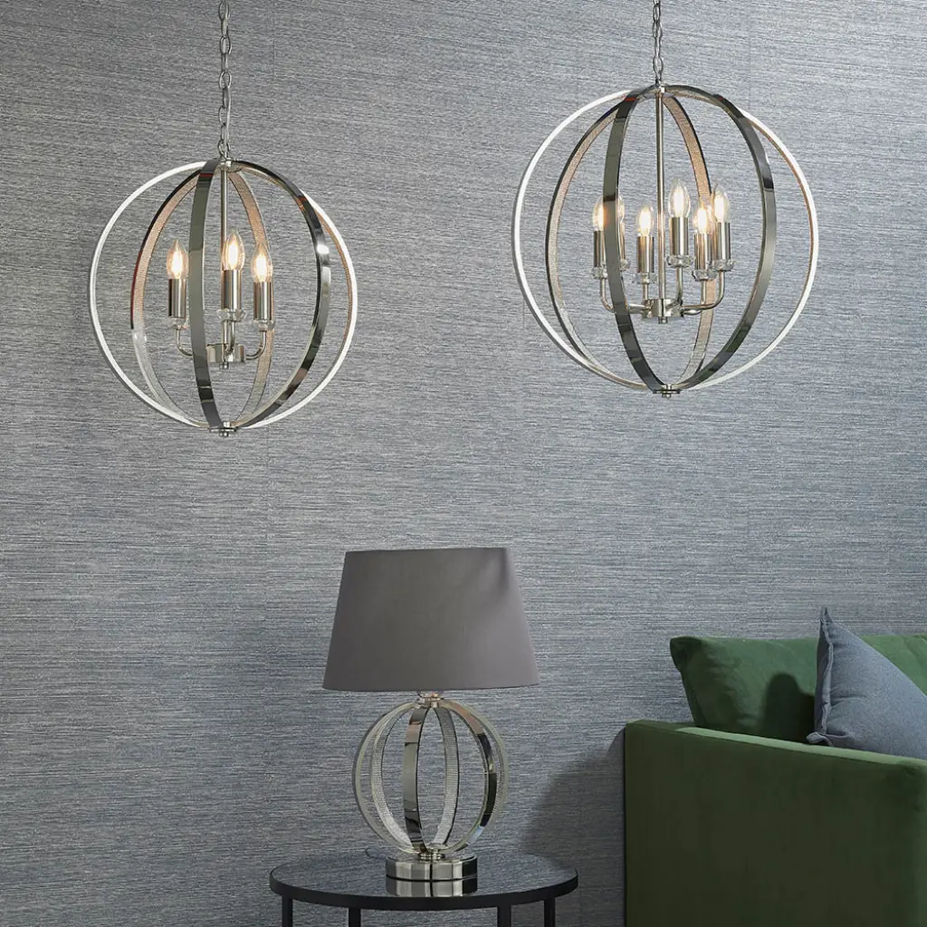 Ritz 6 Light Nickel & Crystal Pendant