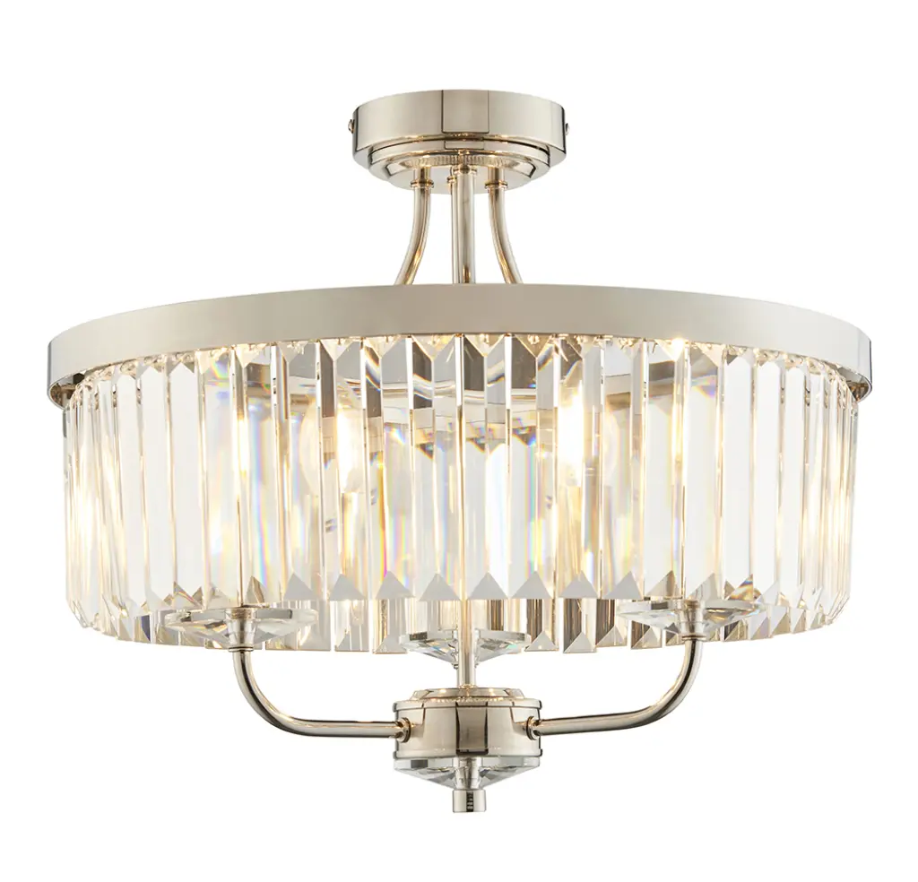 Carol 3 Light Nickel & Clear Glass Semi Flush