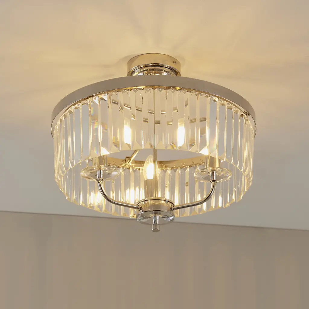 Carol 3 Light Nickel & Clear Glass Semi Flush