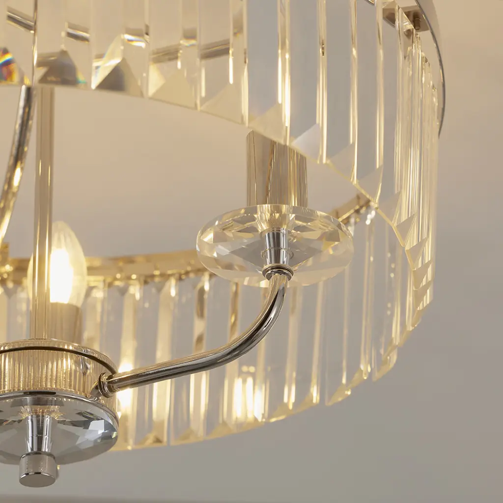 Carol 3 Light Nickel & Clear Glass Semi Flush