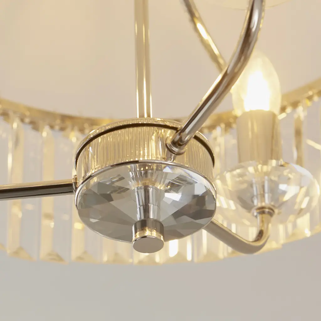 Carol 3 Light Nickel & Clear Glass Semi Flush