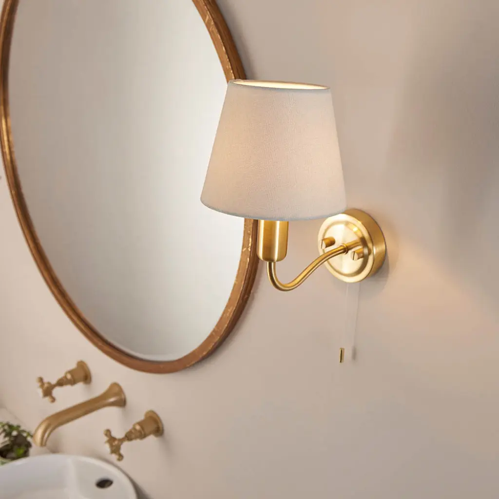 Conway Satin Gold Wall Light C/W Shade IP44